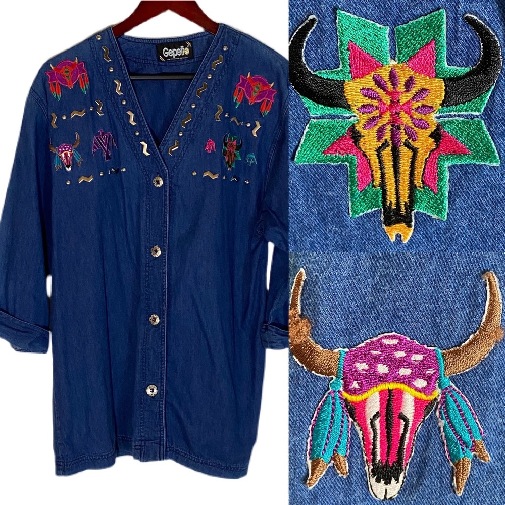 VINTAGE GEPETTO Shirt Denim Western Sz L
